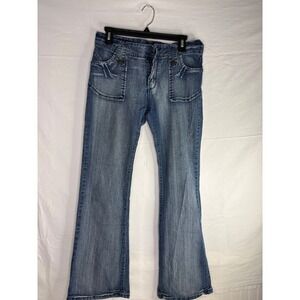 Y2K Neeso Jeans Flare Leg Medium Wash Patch Pocket Denim Size 11/12